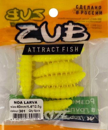 Приманка ZUB Noa Larva  40мм(1,6") -6шт, (цвет 301) желтый