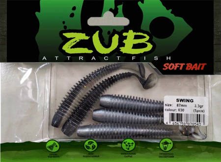 Приманка ZUB-SWING  87мм(3,4")-5шт, (цвет 030) черный верх-натурал низ