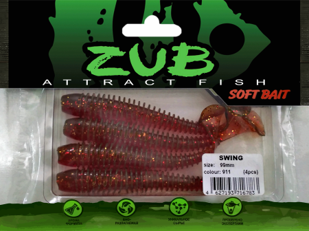 Приманка ZUB-SWING  99мм(4")-4шт, (цвет 911) машинное масло с блестками