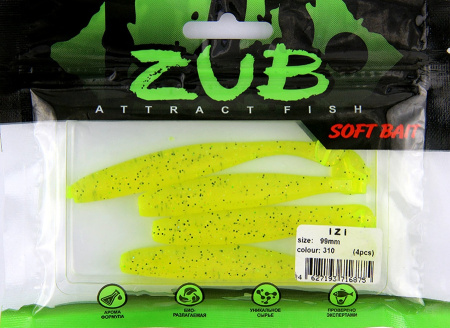 Приманка ZUB-IZI  99мм(4")-4шт, (цвет 310) желтый с блестками