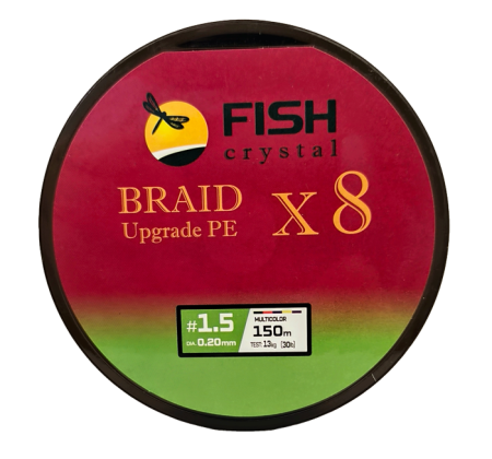 Плетёный шнур из 8-ми нитей, FISH CRYSTAL 5-ти цветный, 0.20 мм, 150м, 13 кг