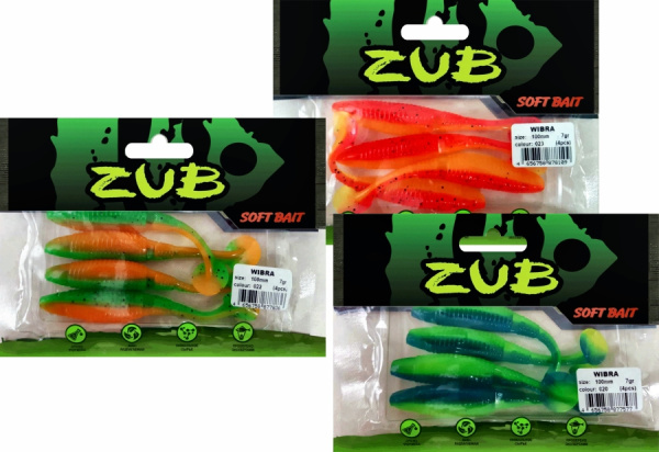 Приманка ZUB-WIBRA 100мм(4")-4шт, (цвет 505) зеленый с блестками