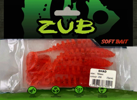 Приманка ZUB-SHAD  90мм(3,5")-5шт, (цвет 250) морковный с блестками