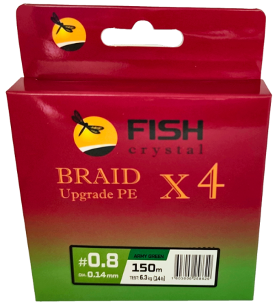 Плетёный шнур из 4-х нитей, FISH CRYSTAL зелёный, 0.14мм, 150м, 6,3кг