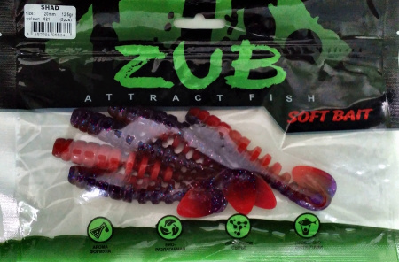 Приманка ZUB-SHAD 120мм(4,7")-5шт, (цвет 021) фиолетовый верх - красный низ
