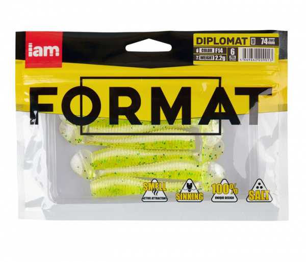 Силиконовая приманка FORMAT DIPLOMAT 74mm (6шт.) цвет F14 Силиконовая приманка FORMAT DIPLOMAT 74mm (6шт.) цвет F14