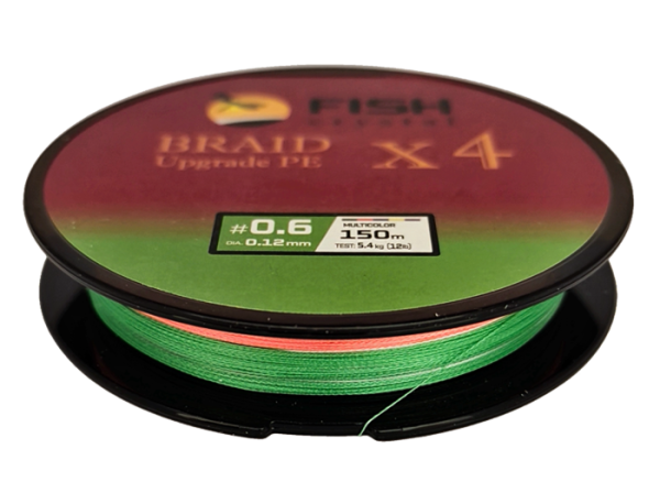 Плетёный шнур из 4-х нитей FISH CRYSTAL , 5-ти цветный, 0.12мм, 150м, 5.4 кг