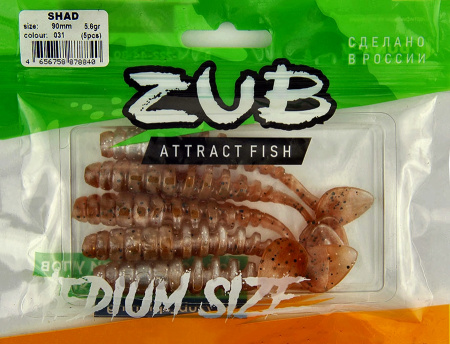 Приманка ZUB-SHAD  90мм(3,5")-5шт, (цвет 031) карамель верх - натурал низ