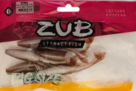 Приманка ZUB-WIBRA 125мм(4,8")-5шт, (цвет 031) карамель верх-натурал низ