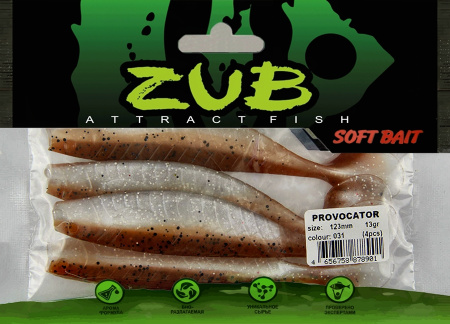 Приманка ZUB-PROVOCATOR 123мм(4,8")-4шт, (цвет 031) карамель верх-натурал низ