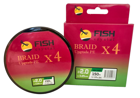 Плетёный шнур из 4-х нитей, FISH CRYSTAL зелёный, 0.25мм, 150м, 13,5кг