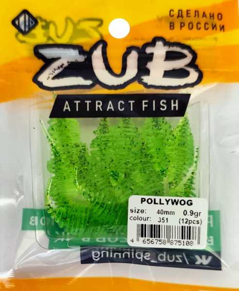 Приманка ZUB-POLLYWOG 40мм(1,5")-12шт, (цвет 351) шартрез с блестками Приманка ZUB-POLLYWOG 40мм(1,5")-12шт, (цвет 351) шартрез с блестками