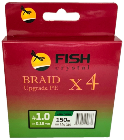 Плетёный шнур из 4-х нитей, FISH CRYSTAL зелёный, 0.16мм, 150м, 8кг