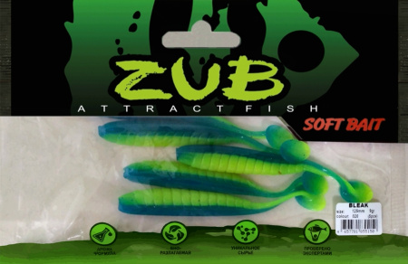 Приманка ZUB-BLEAK 125мм(4,8")-5шт, (цвет 020) синий верх - желтый низ