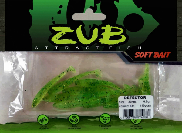 Приманка ZUB-DEFECTOR 50мм(2")-10шт, (цвет 351) шартрез с блестками Приманка ZUB-DEFECTOR 50мм(2")-10шт, (цвет 351) шартрез с блестками