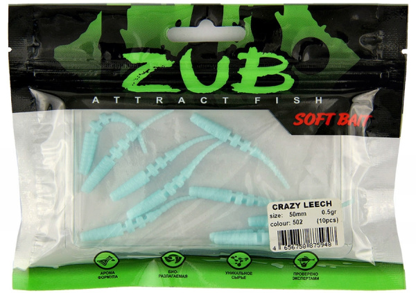 Приманка ZUB-CRAZY LEECH 50мм(2")-10шт, (цвет 502) голубой Приманка ZUB-CRAZY LEECH 50мм(2")-10шт, (цвет 502) голубой