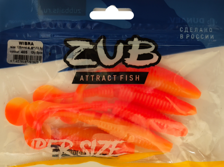Приманка ZUB-WIBRA 125мм(4,8")-5шт, (Цвет 405) желтый верх - оранжевый низ