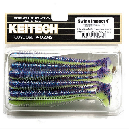 Приманка силиконовая Keitech Swing Impact 4" PAL #06 Violet Lime Belly