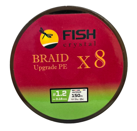 Плетёный шнур из 8-ми нитей, FISH CRYSTAL 5-ти цветный, 0.18мм, 150м, 11 кг
