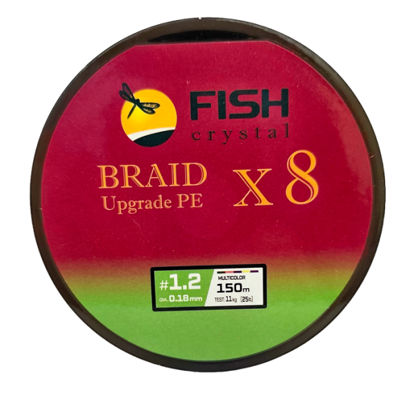 Плетёный шнур из 8-ми нитей, FISH CRYSTAL 5-ти цветный, 0.18мм, 150м, 11 кг