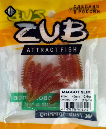 Приманка ZUB-MAGGOT SLIM 40мм(1,5")-12шт, (цвет 911) машинное масло с блестками