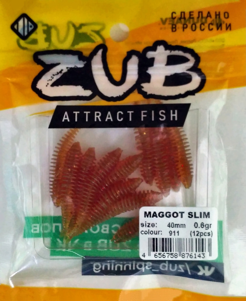 Приманка ZUB-MAGGOT SLIM 40мм(1,5")-12шт, (цвет 911) машинное масло с блестками Приманка ZUB-MAGGOT SLIM 40мм(1,5")-12шт, (цвет 911) машинное масло с блестками