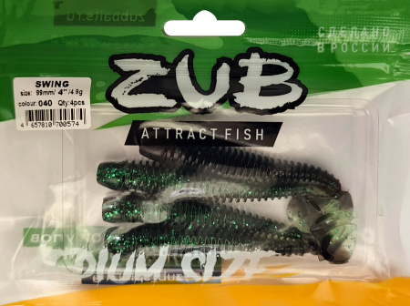 Приманка ZUB-SWING  99мм(4")-4шт, (цвет 040) черный верх-изумрудный низ