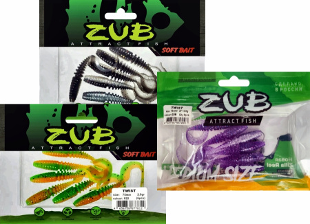 Приманка ZUB-TWIST  75мм(3")-6шт, (цвет 404) желтый светящийся