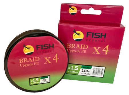 Плетёный шнур из 4-х нитей, FISH CRYSTAL зелёный, 0.20мм, 150м, 11,5кг