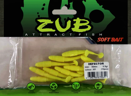 Приманка ZUB-DEFECTOR 50мм(2")-10шт, (цвет 301) желтый