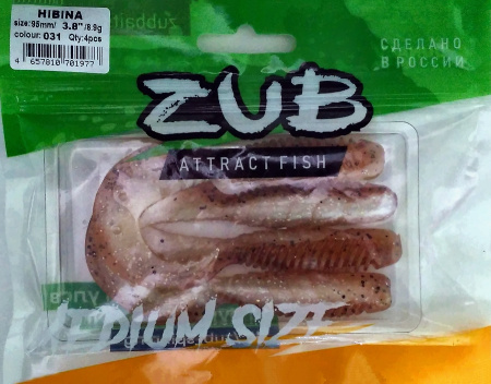 Приманка ZUB-HIBINA  95мм(3,8")-4шт, (цвет 031) карамель верх-натурал низ
