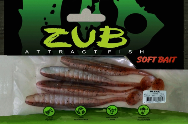 Приманка ZUB-BLEAK 150мм(5,9")-4шт, (цвет 031) карамель верх-натурал низ