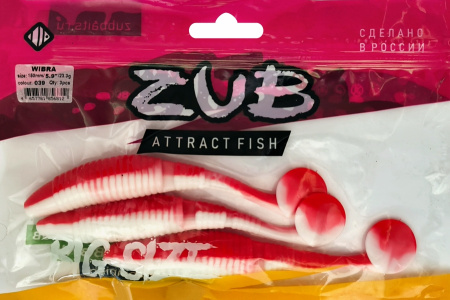 Приманка ZUB-WIBRA 150мм(5,9")-3шт, (цвет 039) красный верх-белый низ (в)