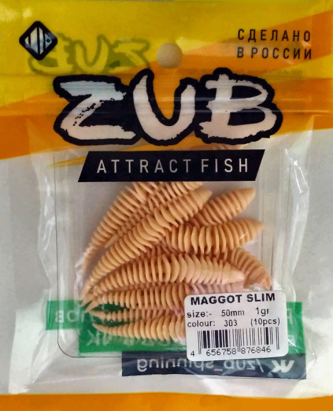 Приманка ZUB-MAGGOT SLIM 50мм(2")-10шт, (цвет 303) телесный Приманка ZUB-MAGGOT SLIM 50мм(2")-10шт, (цвет 303) телесный
