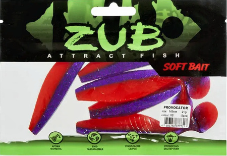 Приманка ZUB-PROVOCATOR 145мм(5,7")-5шт, (цвет 021) фиолетовый верх -красный низ
