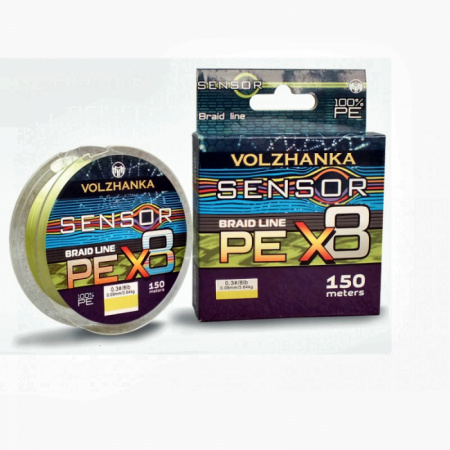 Леска плетеная "Sensor X8" 150м/0.23мм 11.36кг (#1.5-25Lb) цв. флуо желтый