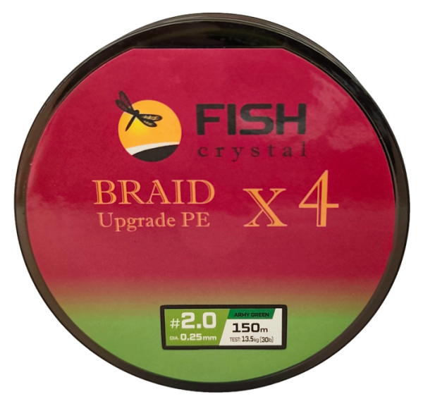 Плетёный шнур из 4-х нитей, FISH CRYSTAL зелёный, 0.25мм, 150м, 13,5кг