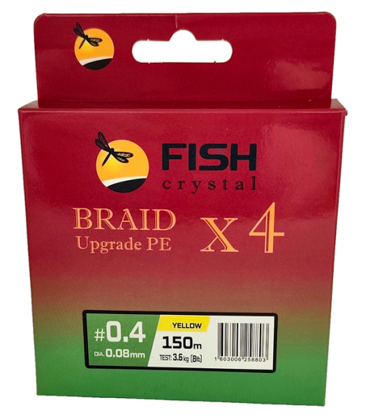 Плетёный шнур из 4-х нитей, FISH CRYSTAL жёлтый, 0.08мм, 150м, 3,6кг