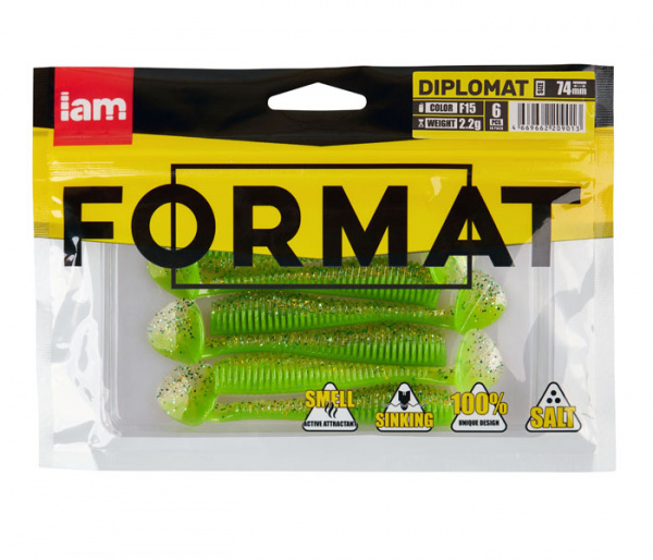 Силиконовая приманка FORMAT DIPLOMAT 74mm (6шт.) цвет F15 Силиконовая приманка FORMAT DIPLOMAT 74mm (6шт.) цвет F15