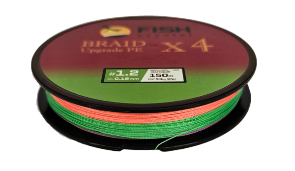 Плетёный шнур из 4-х нитей, FISH CRYSTAL  5-ти цветный, 0.18мм, 150м, 9 кг