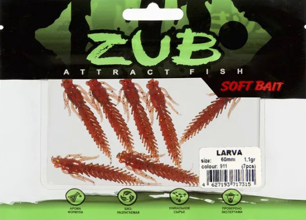 Приманка ZUB-LARVA  60мм(2,4")-7шт, (цвет 911) машинное масло с блестками Приманка ZUB-LARVA  60мм(2,4")-7шт, (цвет 911) машинное масло с блестками