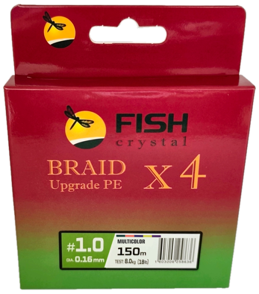 Плетёный шнур из 4-х нитей FISH CRYSTAL, 5-ти цветный, 0.16мм, 150м, 8 кг
