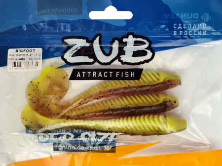 Приманка ZUB-BIGFOOT 133мм(5,2")-3шт, (цвет 409) машинное масло верх - желтый низ