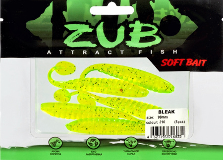 Приманка ZUB-BLEAK  90мм(3,5")-5шт, (цвет 310) желтый с блестками