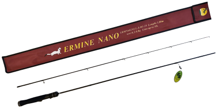 Удилище спиннинговое ERMINE NANO,2 секции, цельная верш. длина1,80 м, тест 0.2-0.8г рукоять цельная