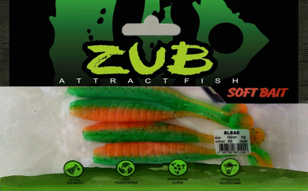Приманка ZUB-BLEAK 150мм(5,9")-4шт, (цвет 022) зеленый верх -оранжевый низ