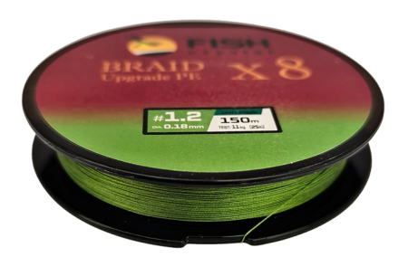 Плетёный шнур из 8-ми нитей, FISH CRYSTAL зелёный, 0.18мм, 150м, 11кг