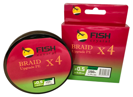 Плетёный шнур из 4-х нитей, FISH CRYSTAL зелёный, 0.10мм, 150м, 4,5кг