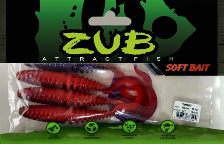 Приманка ZUB-TWIST 150мм(5,9")-4шт, (цвет 021) фиолетовый верх -красный низ