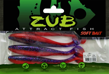 Приманка ZUB-IZI 165мм(6,5")-4шт, (цвет 021) фиолетовый верх - красный низ